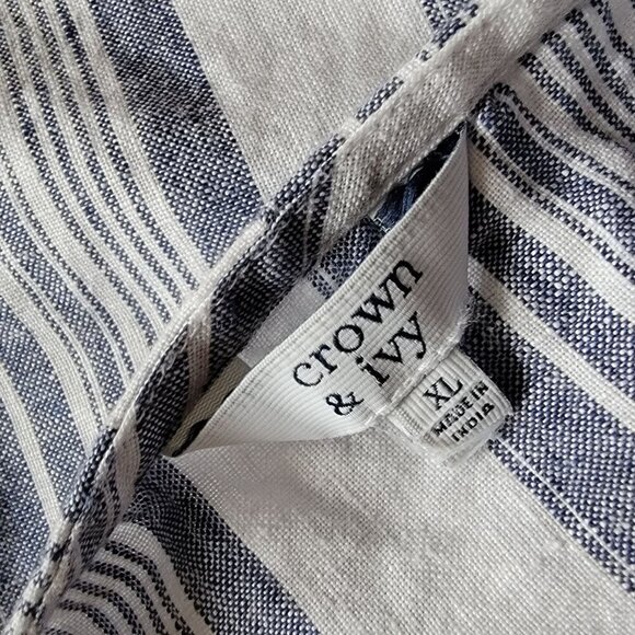 Striped Blue & White Linen Sleeveless Dress with  Straps - Picture 9 of 9